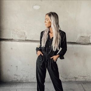 Moody Jumpsuit Charcoal Drawstring Waist Long Sleeve S